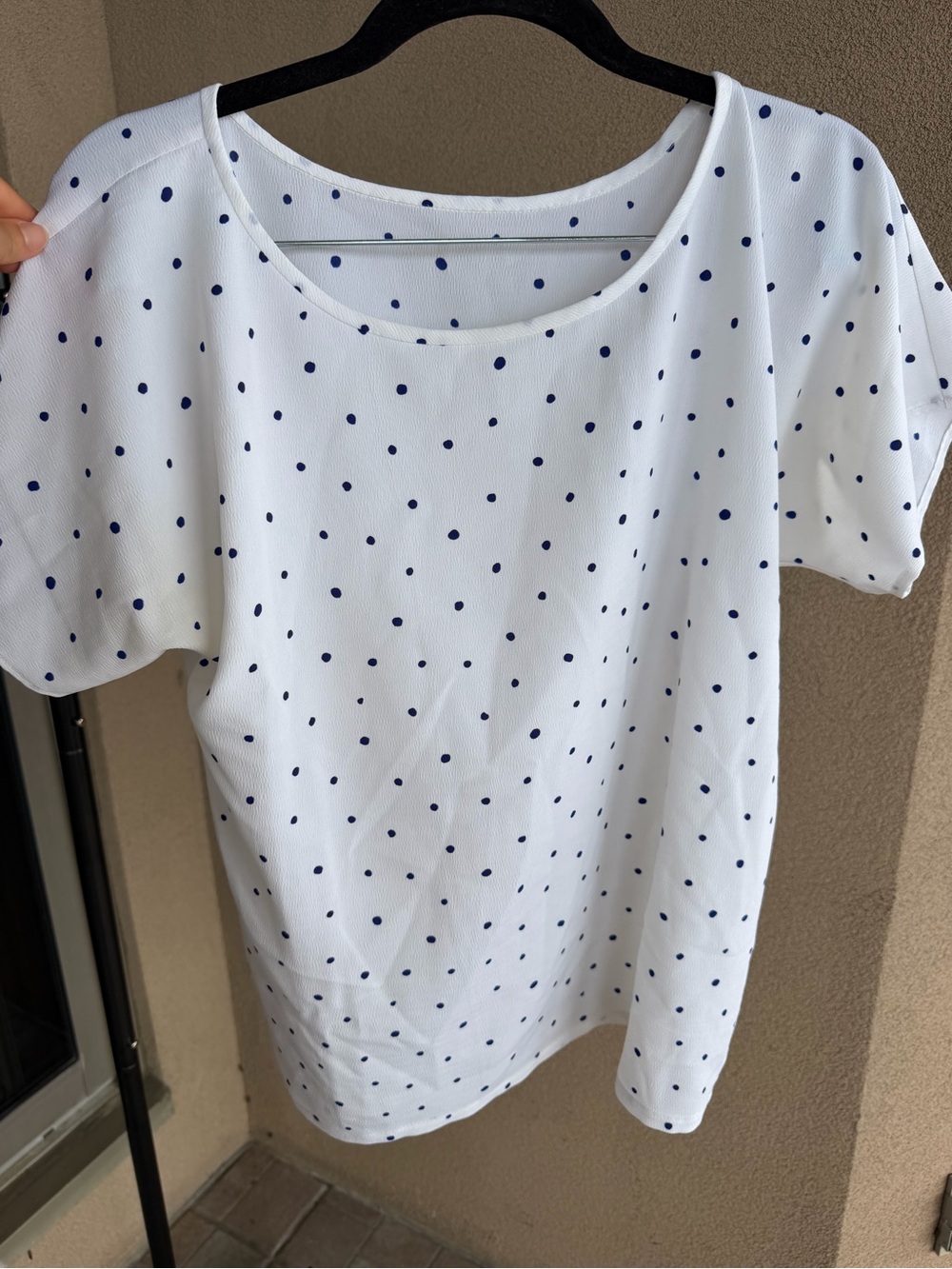 Vintage White and Blue Polka Dot Short Sleeve Blouse Size M - Picture 2 of 7